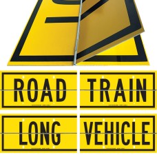 ROAD TRAIN / LONG VEHICLE Hinged 2 Piece 600 x 250mm Class 2 Reflective Sign - Pre Drilled Holes